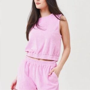 Monrow Pink Terry Tank Top and Shorts